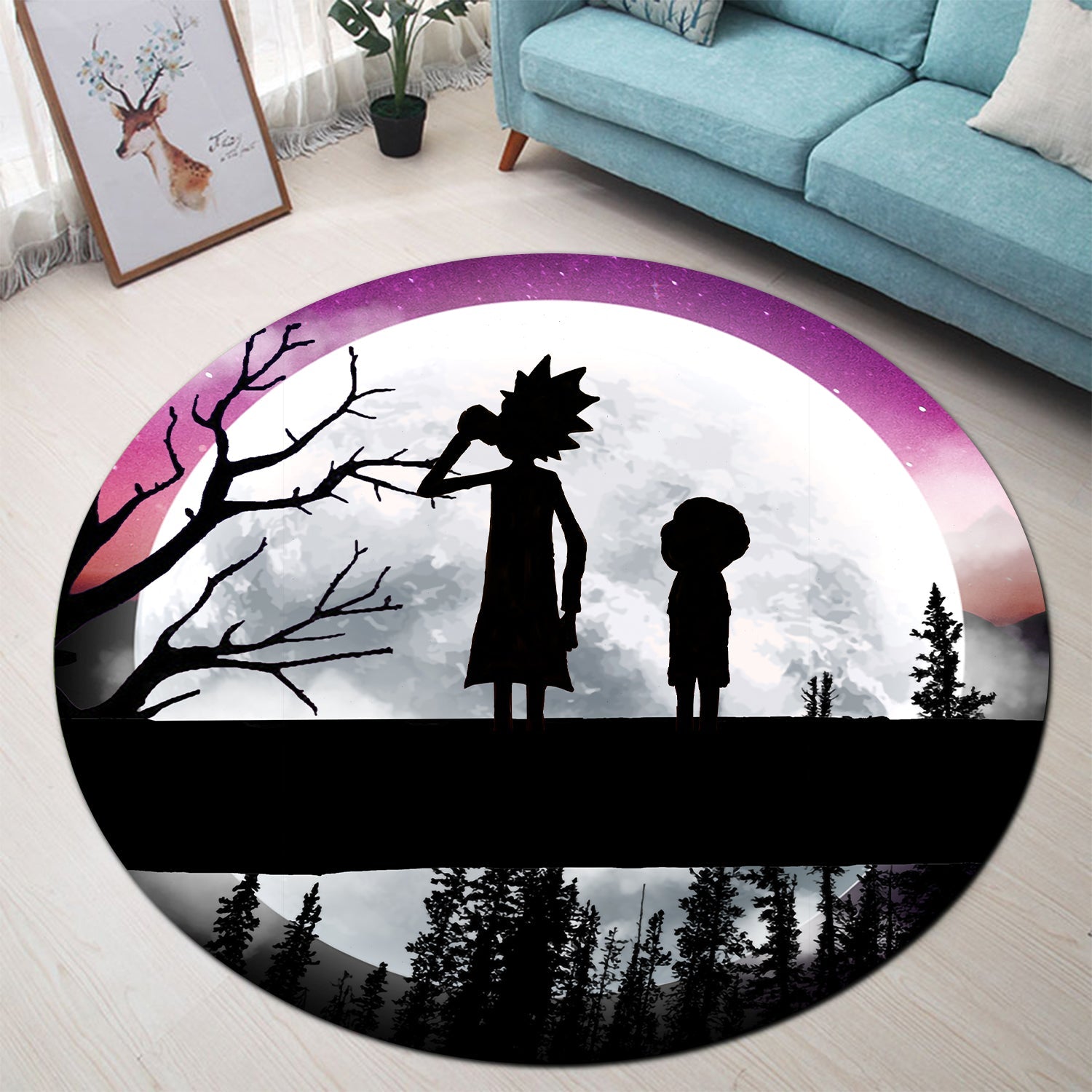 Rick And Morty Moon Night Round Carpet Rug Bedroom Livingroom Home Decor Nearkii