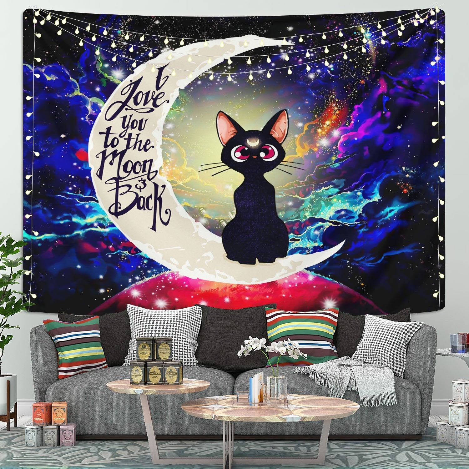 Sailor Moon Cat Moon And Back Tapestry Room Decor Nearkii