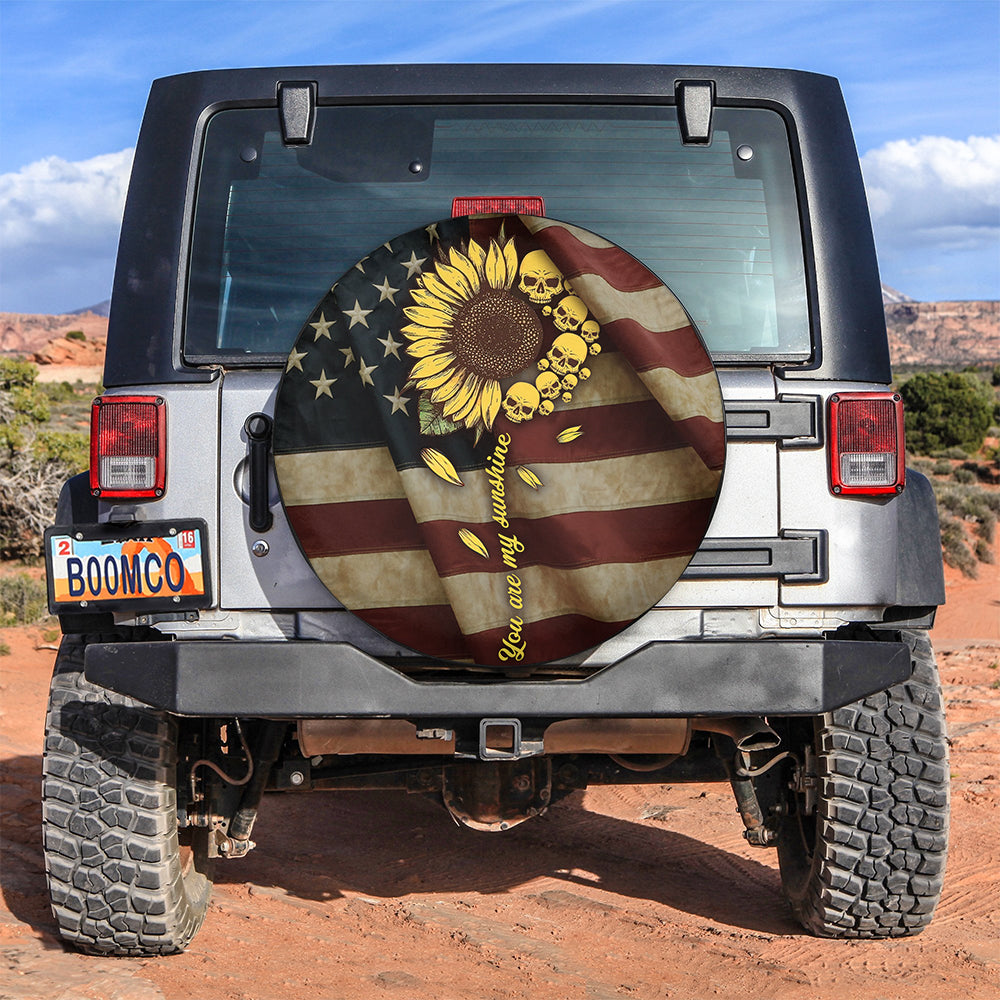 You Are My Sunshine Sunflower, Skull American Custom Car Spare Tire Cover Gift For Campers Nearkii