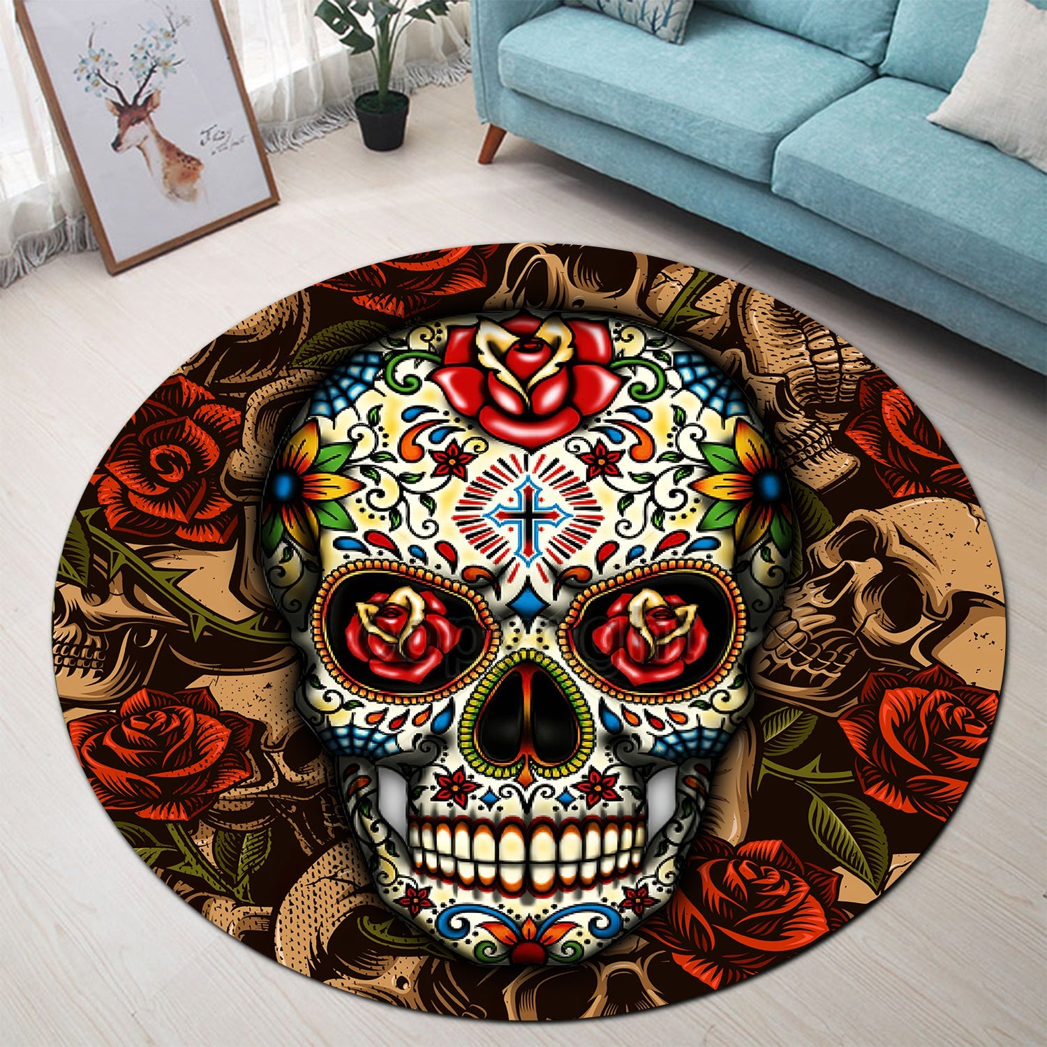 Skull Round Carpet Rug Bedroom Livingroom Home Decor Nearkii