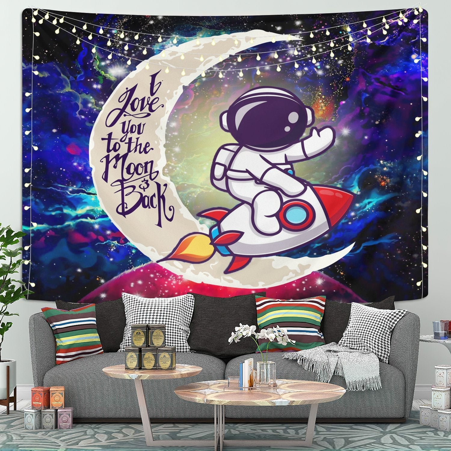 Astronaut Chibi Moon And Back Galaxy Tapestry Room Decor Nearkii