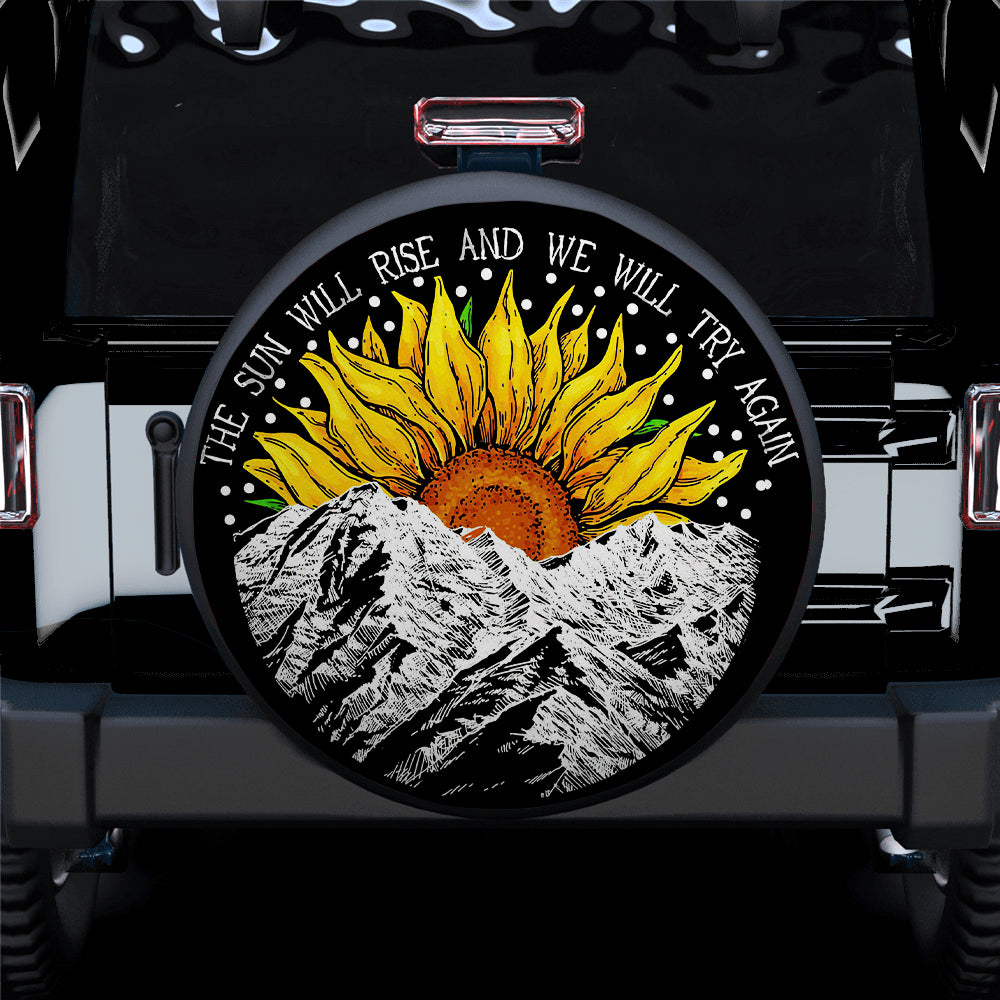 Sunflower Sunset On The Mountain Spare Tire Covers Gift For Campers Nearkii