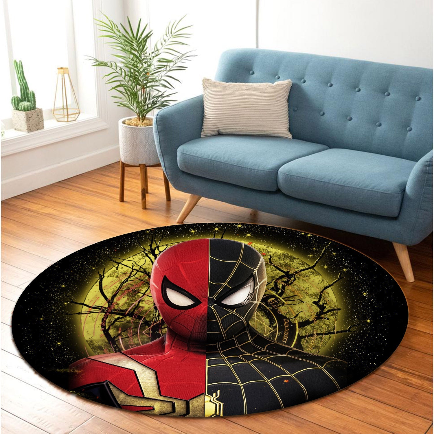 Spider Man Black Suit No Way Home 2 Moonlight Round Carpet Rug Bedroom Livingroom Home Decor Nearkii