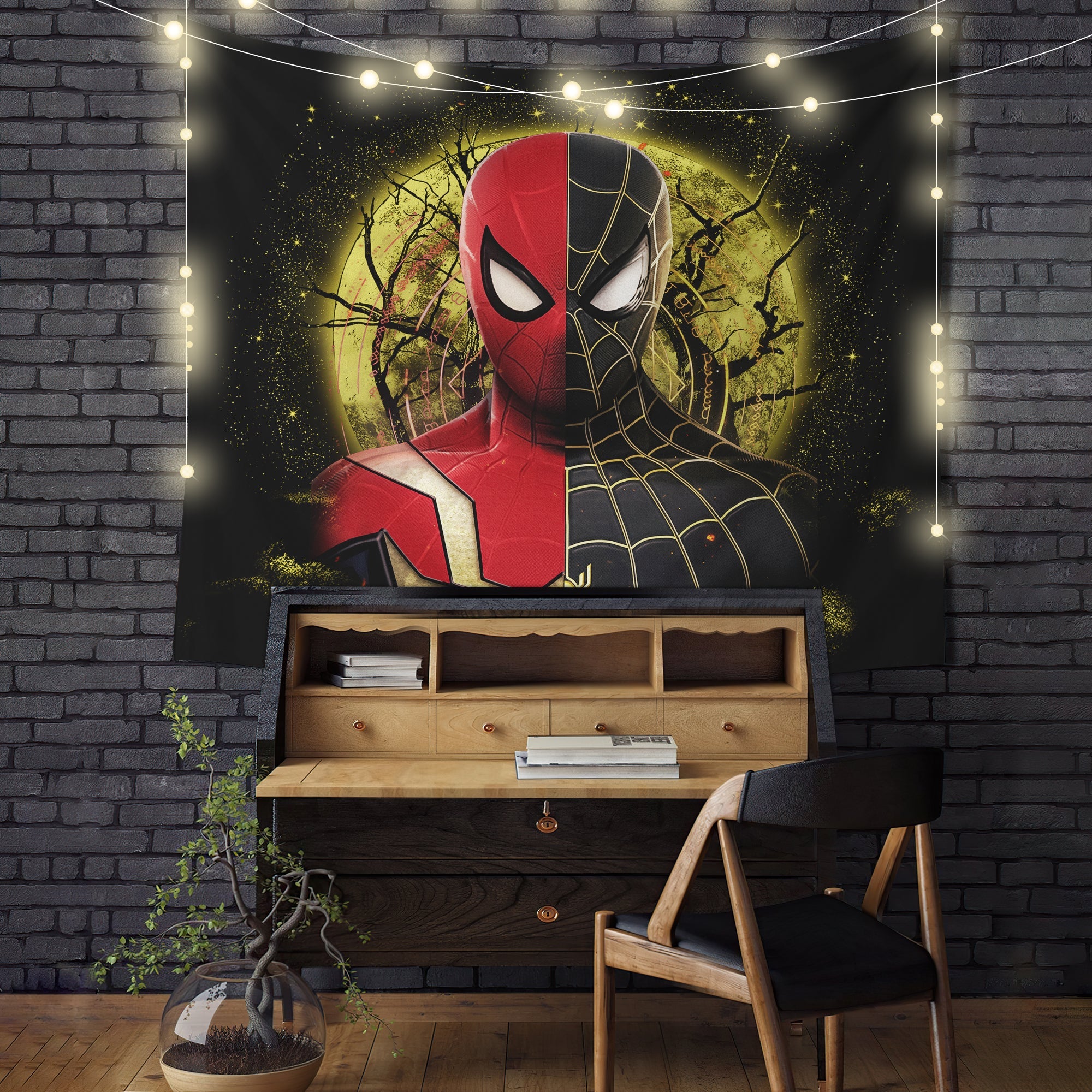 Spiderman Black Suit No Way Home Moonlight Tapestry Room Decor Nearkii