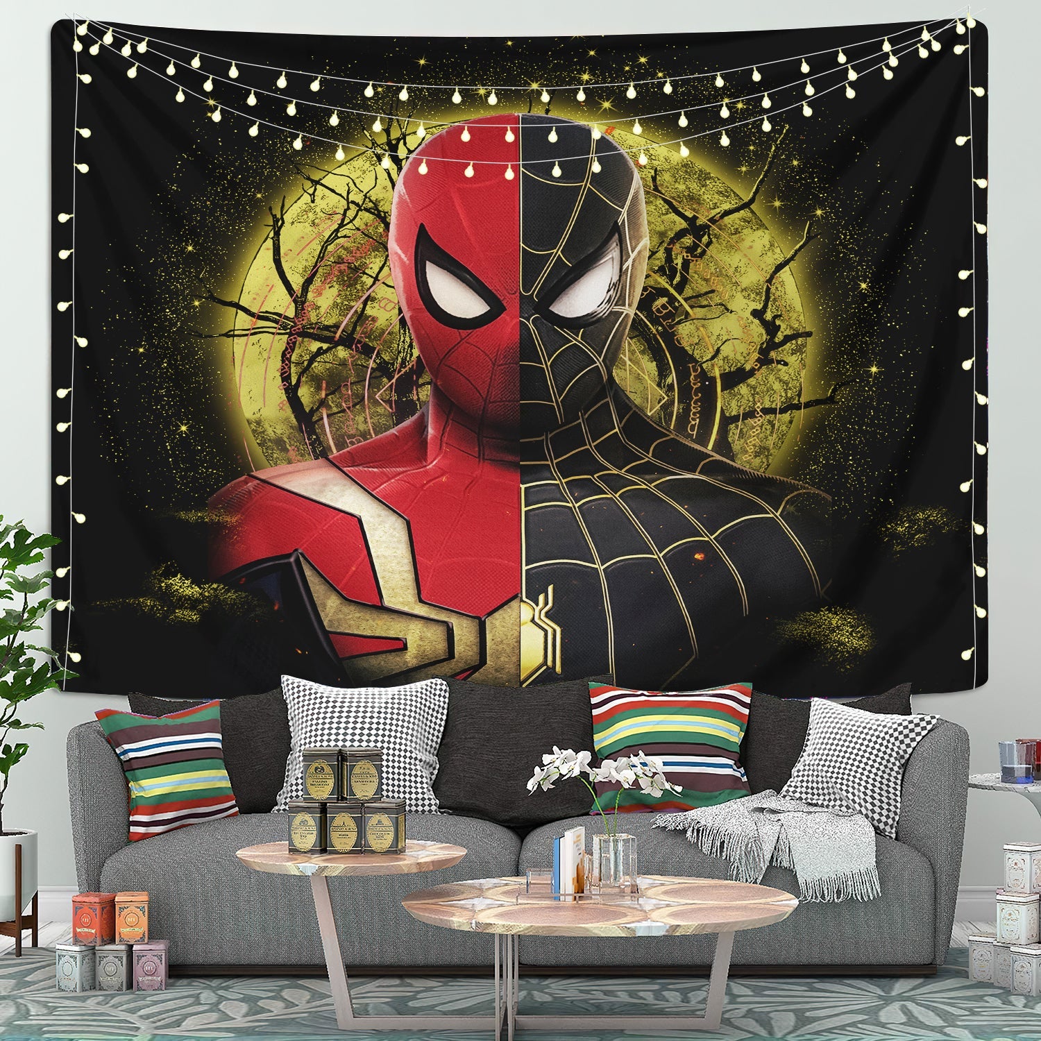 Spiderman Black Suit No Way Home Moonlight Tapestry Room Decor Nearkii