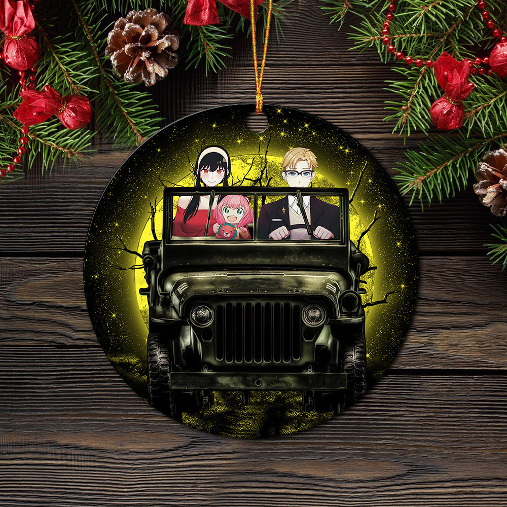 Spy x Family Yor And Anya Ride Jeep Moonlight Halloween Funny Mica Circle Ornament Perfect Gift For Holiday Nearkii