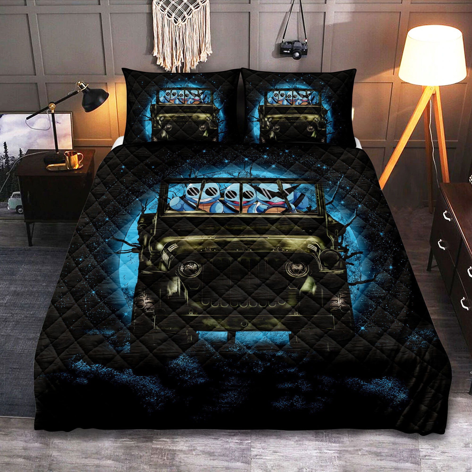 Squirtle Gangster Pokemon Halloween Moonlight Quilt Bed Sets Nearkii