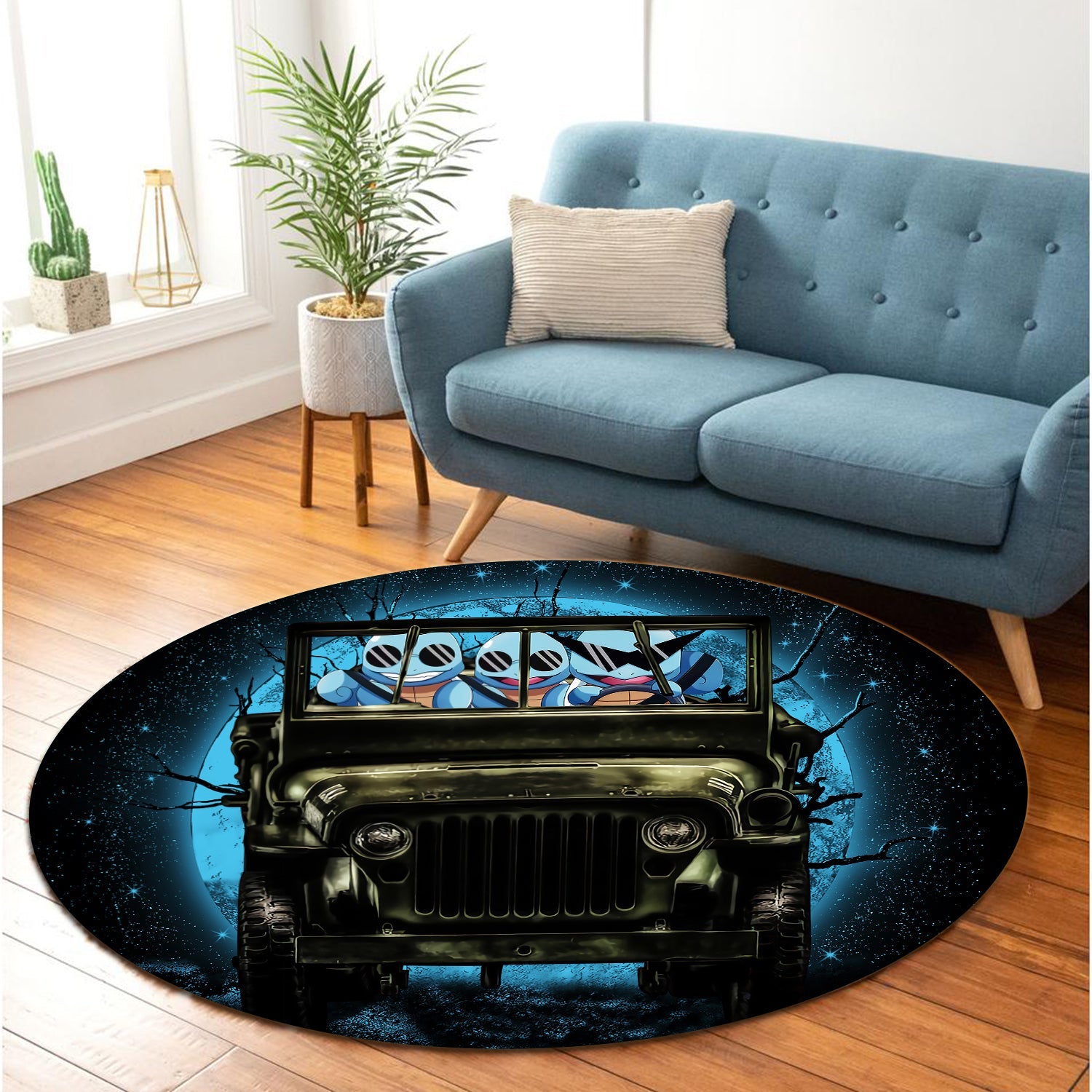 Squirtle Gangster Pokemon Moonlight Halloween Round Carpet Rug Bedroom Livingroom Home Decor Nearkii