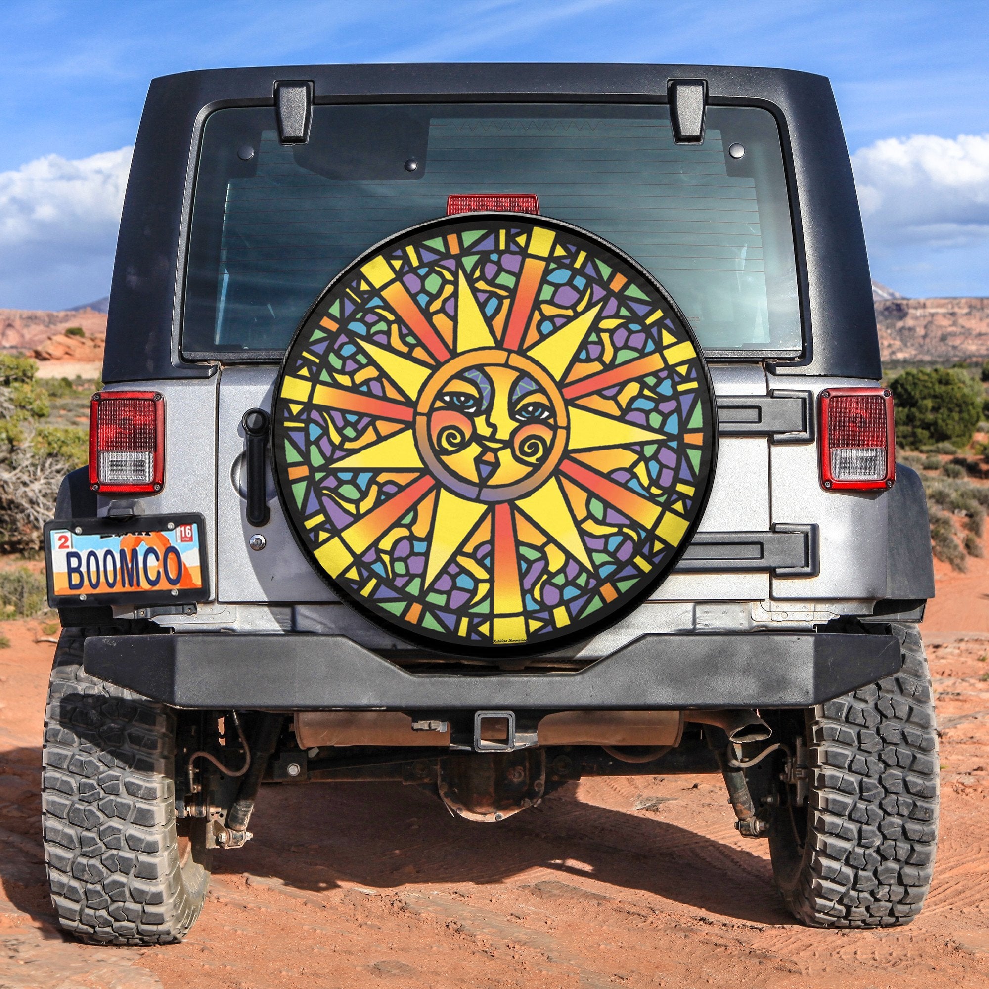 Stained Glass Sun Spare Tire Cover Gift For Campers Nearkii