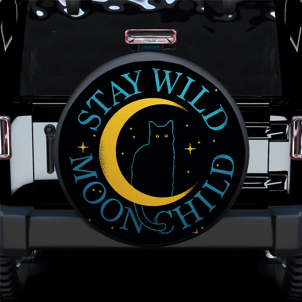 Stay Wild Moon Child Black Cat Car Spare Tire Covers Gift For Campers Nearkii