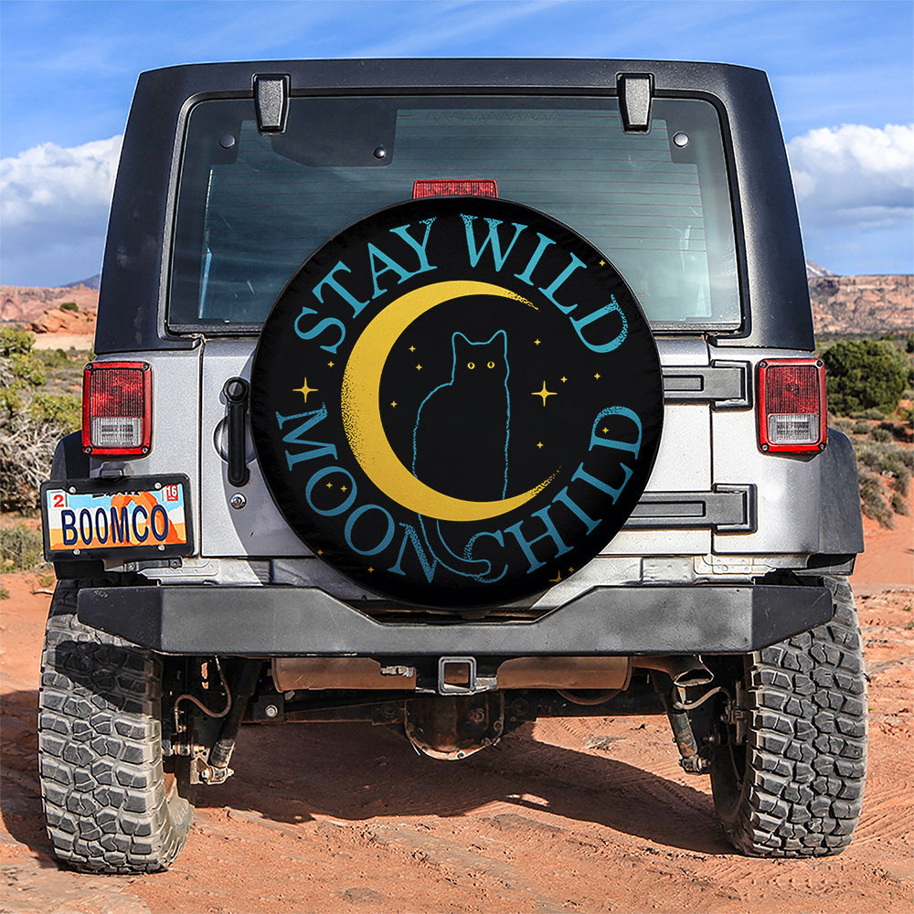 Stay Wild Moon Child Black Cat Car Spare Tire Covers Gift For Campers Nearkii