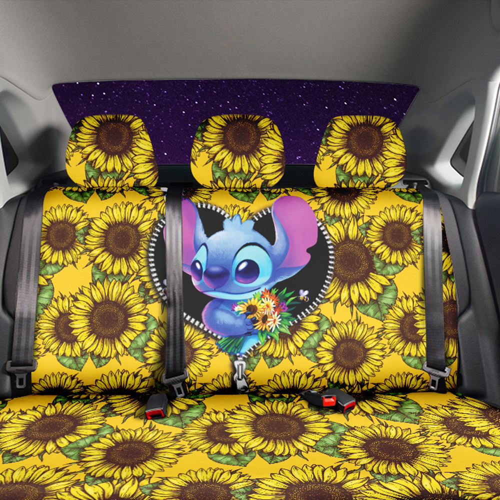 Stitch Cute Sunflower Zipper Car Back Seat Covers Decor Protectors Nearkii