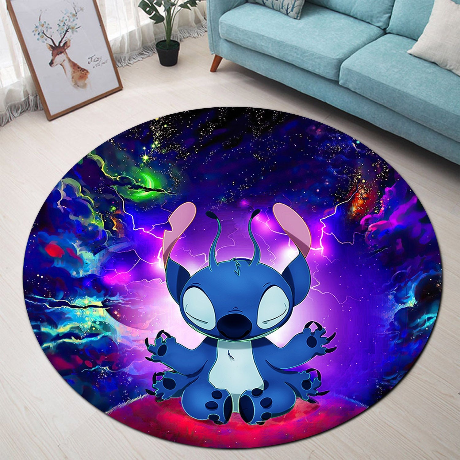 Stitch Yoga Love You To The Moon Galaxy Round Carpet Rug Bedroom Livingroom Home Decor Nearkii