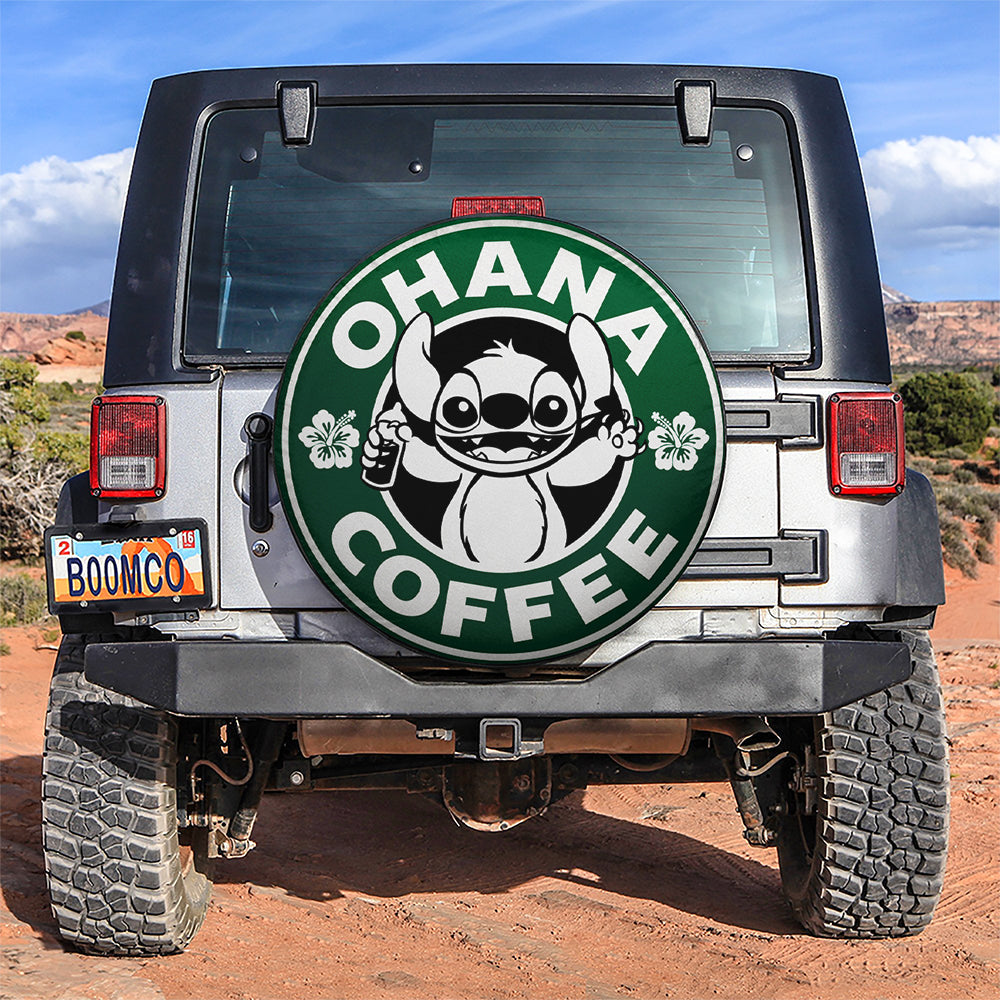 Stitch Ohana Coffee Logo Car Spare Tire Covers Gift For Campers Nearkii