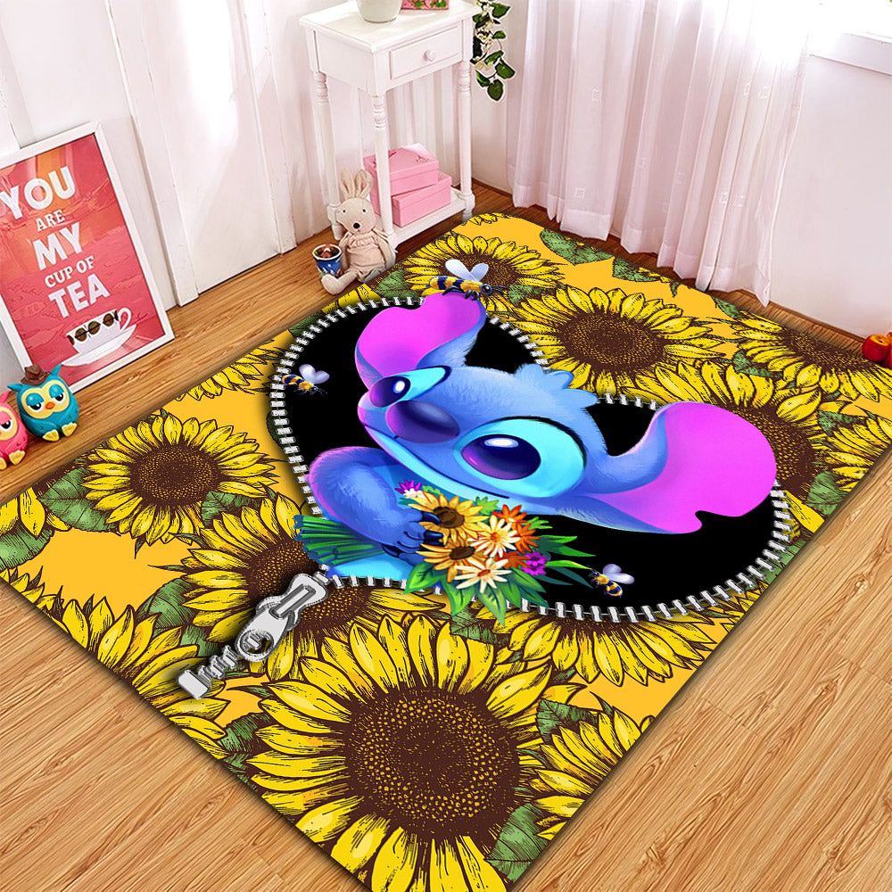 Stitch Sunflower Ziper Rug Carpet Rug Home Room Decor Nearkii