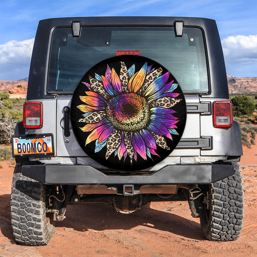 Sunflower Colorful Leopard Jeep Car Spare Tire Covers Gift For Campers Nearkii