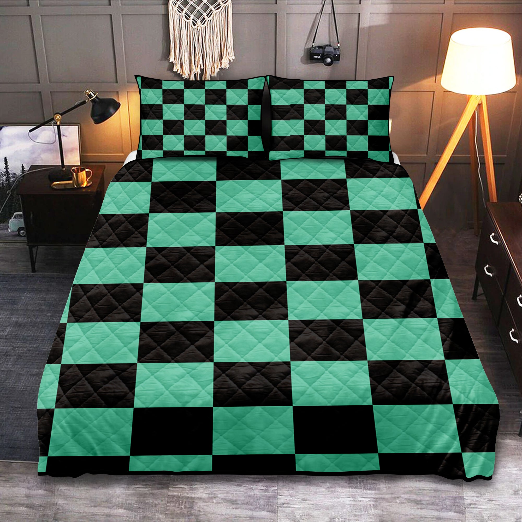 Tanjiro Kamado Classic Green Pattern Demon Slayer Kimetsu No Yaiba Quilt Bed Sets Nearkii