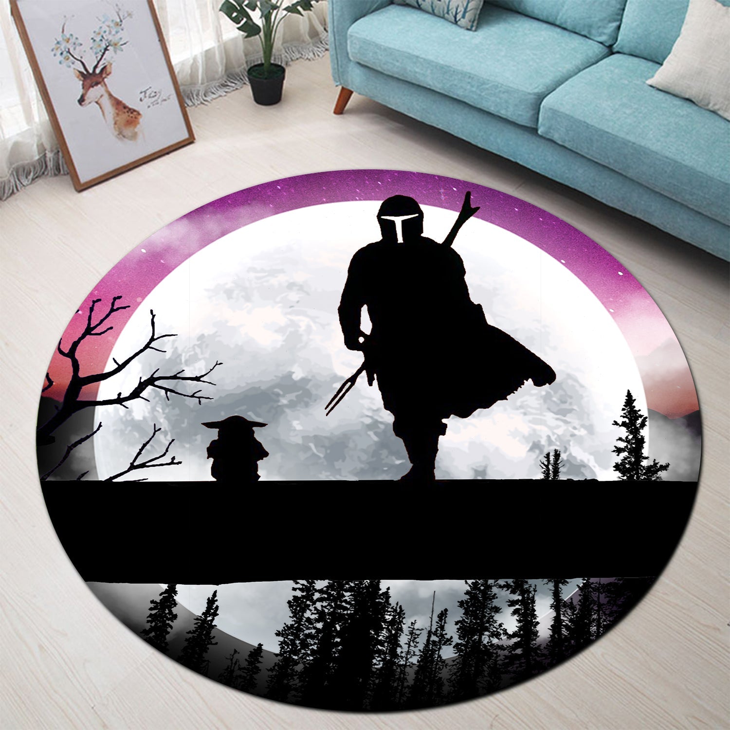 The Mandalorian And Baby Yoda Moon Night Round Carpet Rug Bedroom Livingroom Home Decor Nearkii