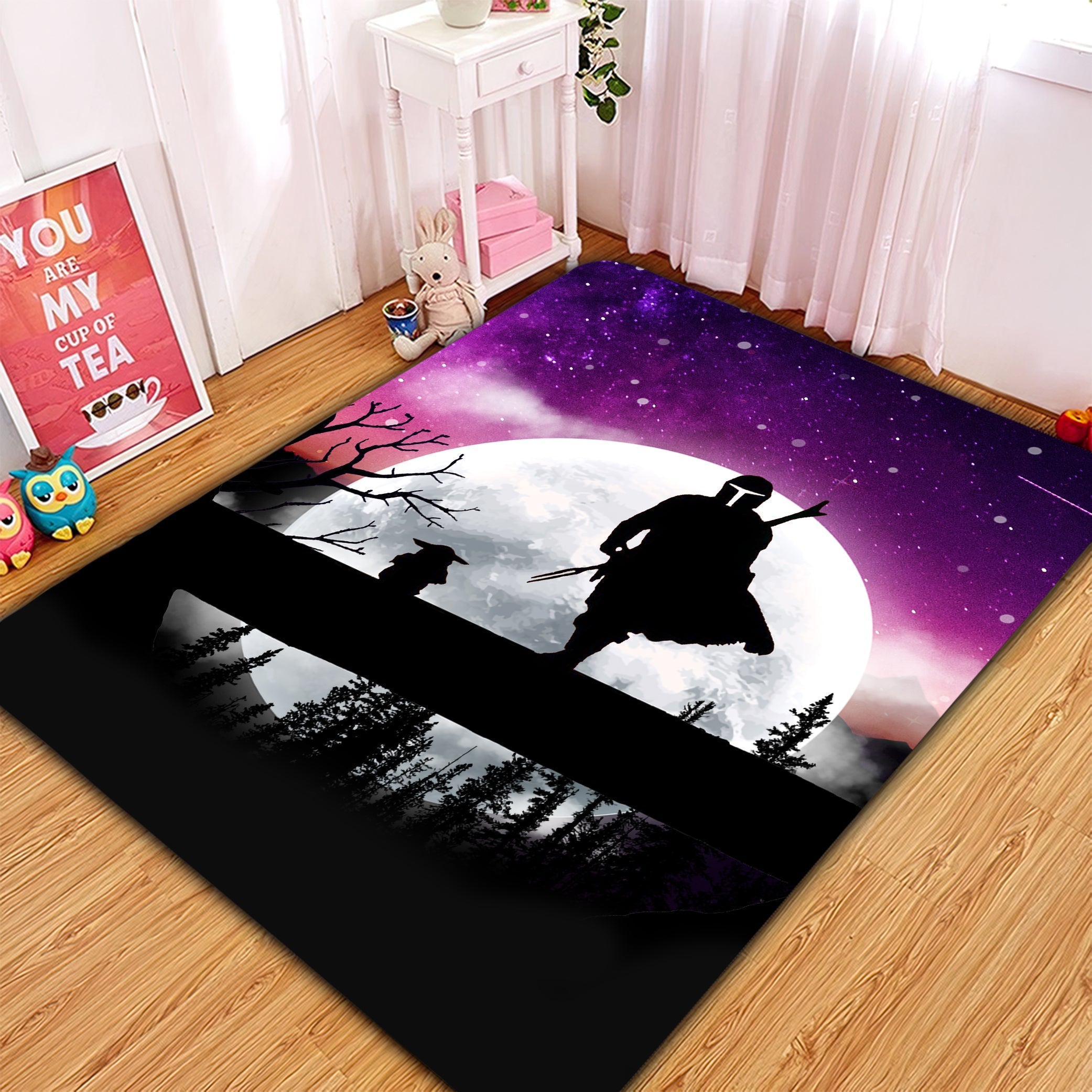 The Mandalorian And Baby Yoda Moon Night Rug Carpet Rug Home Room Decor Nearkii