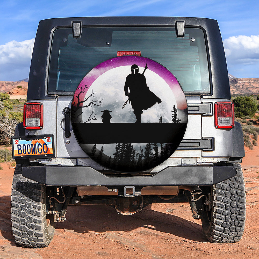 The Mandalorian And Baby Yoda Moon Night Car Spare Tire Covers Gift For Campers Nearkii