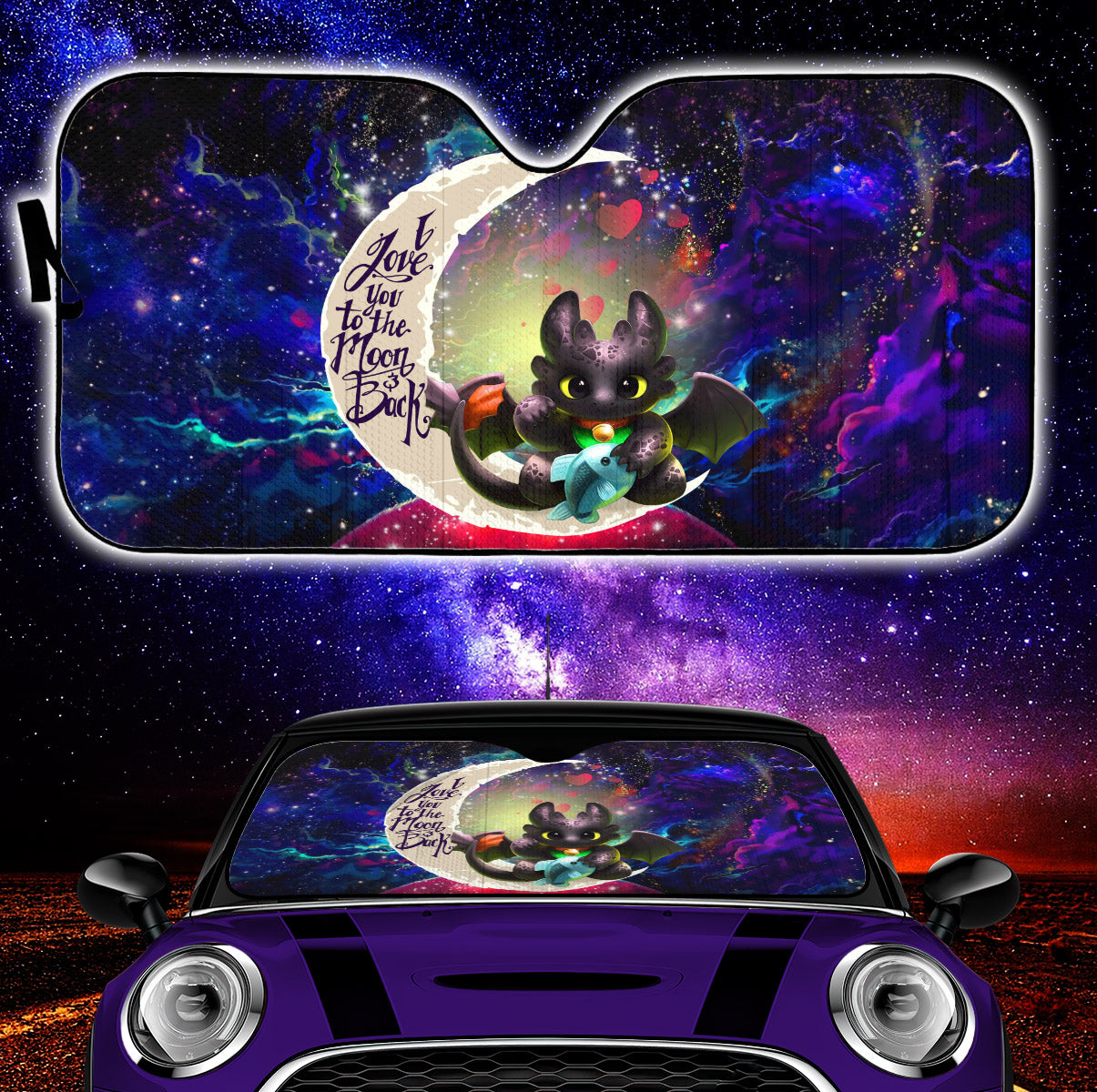 Toothless With Fish Love You To The Moon Galaxy Car Auto Sunshades Nearkii