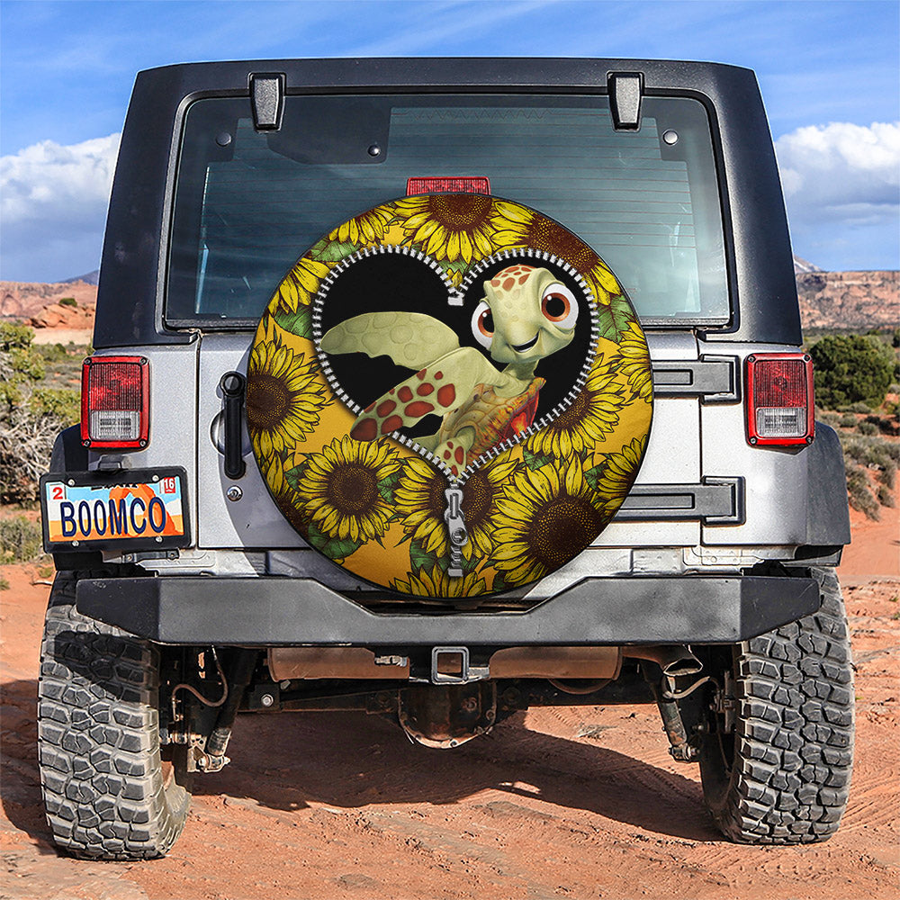 Turtle Sunflower Zipper Car Spare Tire Covers Gift For Campers Nearkii