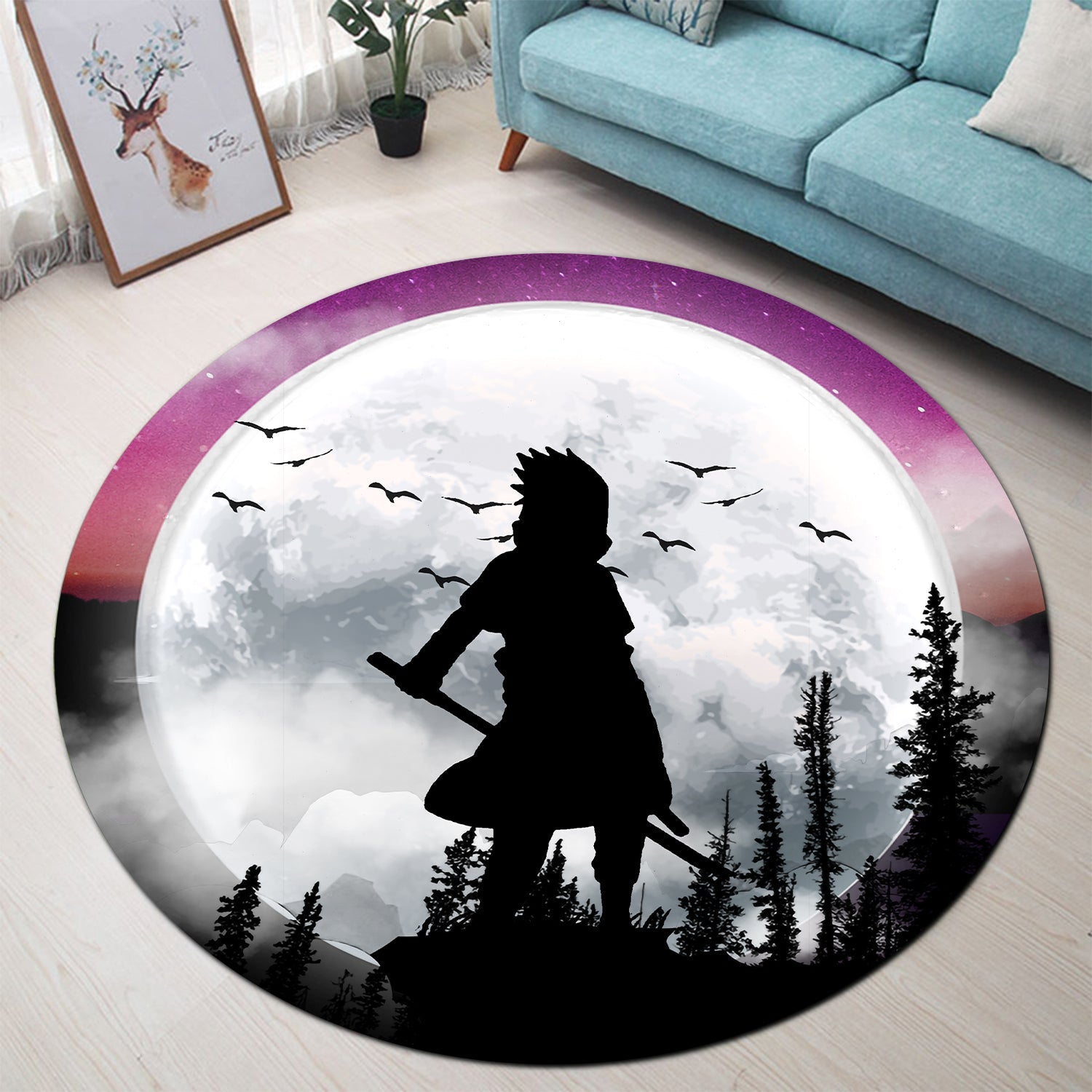 Uchiha Sasuke Naruto Moon Night Round Carpet Rug Bedroom Livingroom Home Decor Nearkii