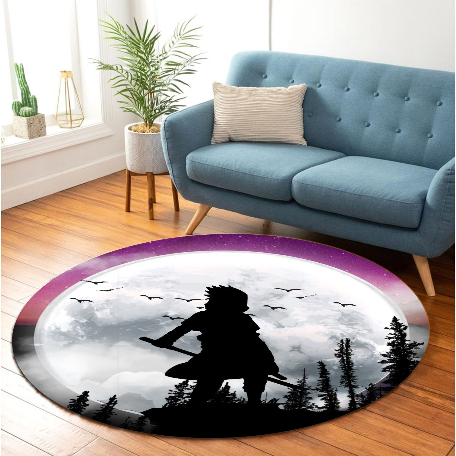 Uchiha Sasuke Naruto Moon Night Round Carpet Rug Bedroom Livingroom Home Decor Nearkii