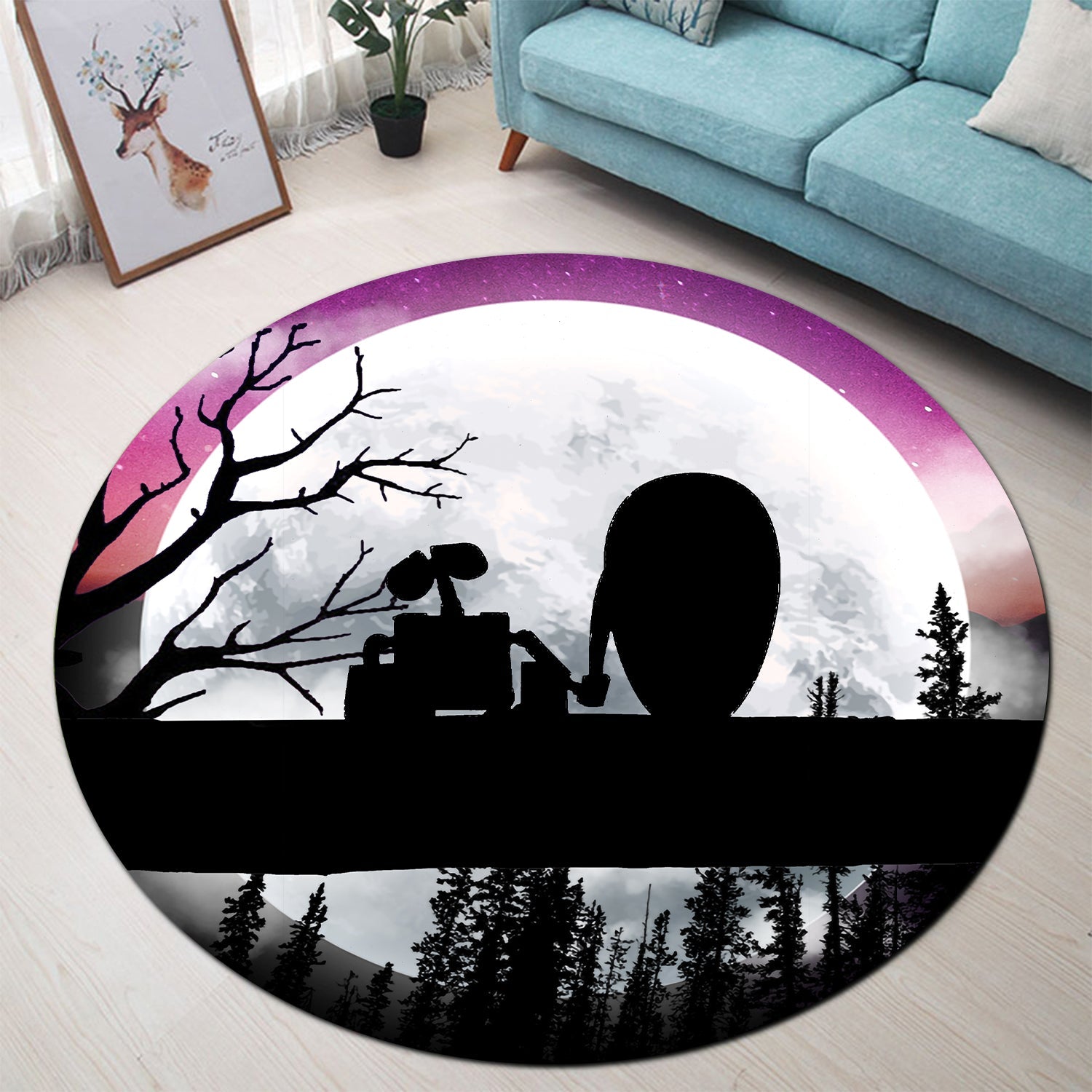 Wall E Moon Night Round Carpet Rug Bedroom Livingroom Home Decor Nearkii