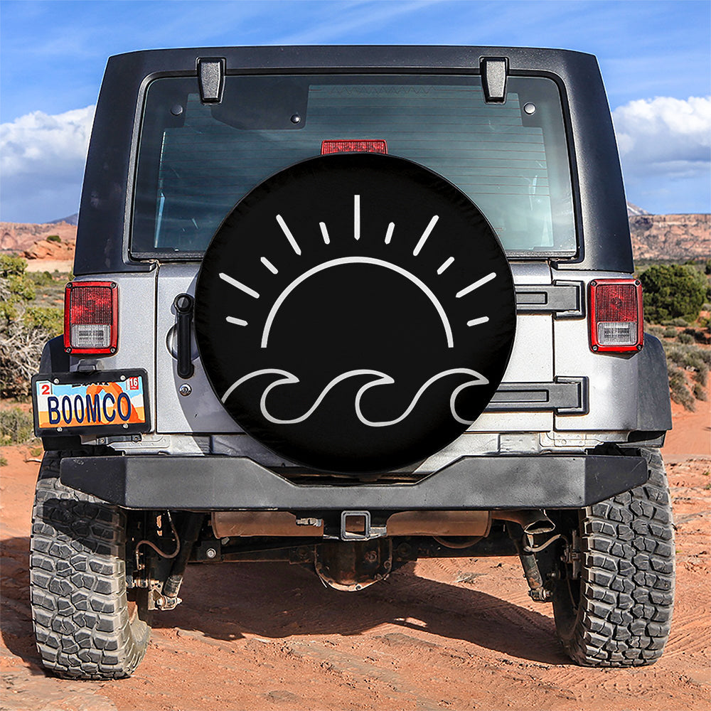 Wave And Sun Minimalist Car Spare Tire Covers Gift For Campers Nearkii