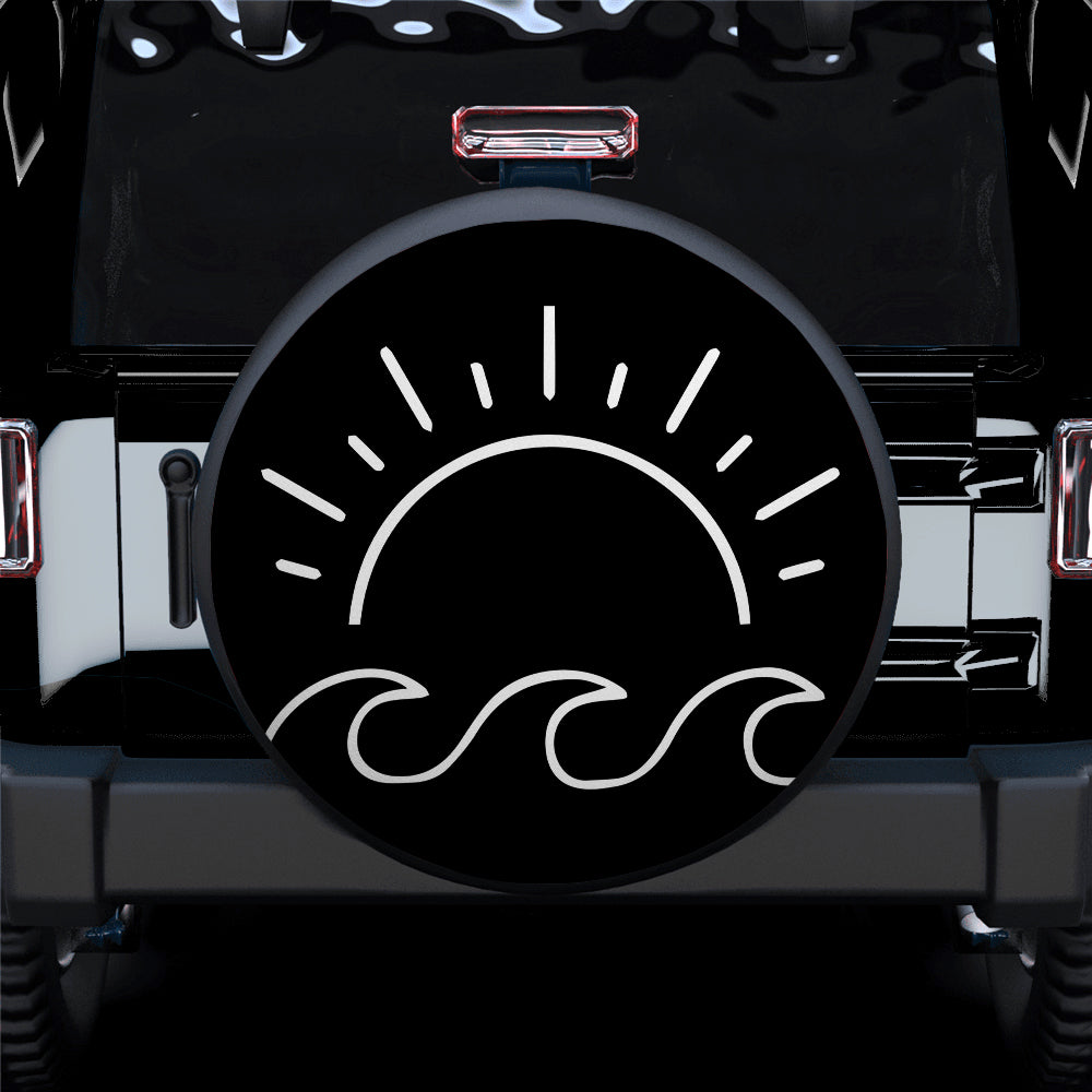 Wave And Sun Minimalist Car Spare Tire Covers Gift For Campers Nearkii