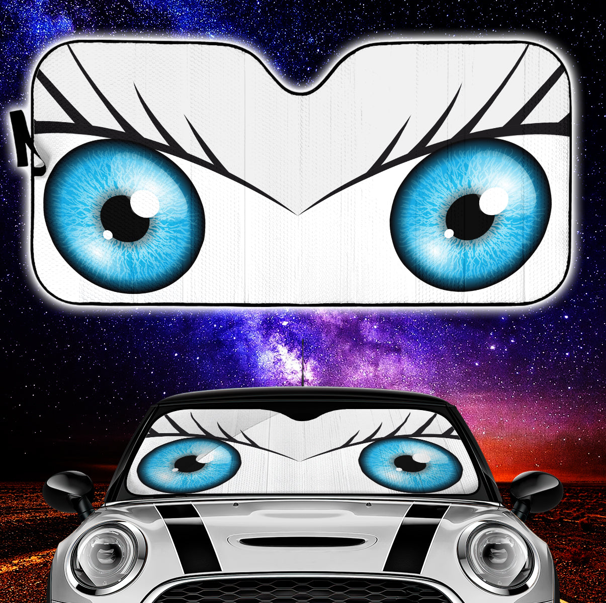 White Cute Eyes Cartoon Auto Sun Shades Nearkii