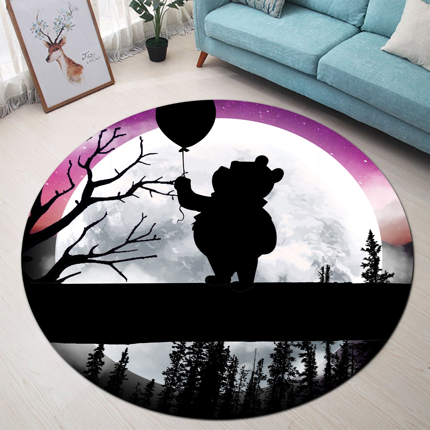 Winnie The Pooh Moon Night Round Carpet Rug Bedroom Livingroom Home Decor Nearkii