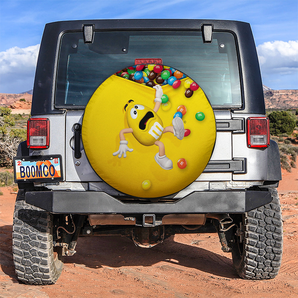 Yellow M M Chocolate Funny Car Spare Tire Covers Gift For Campers Nearkii