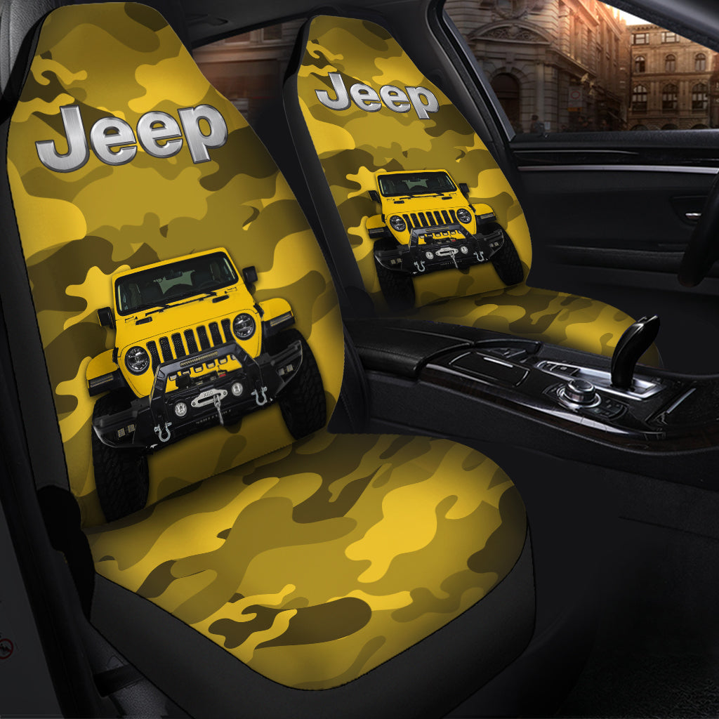 Yellow Jeep Camouflage Premium Custom Car Seat Covers Decor Protectors Nearkii