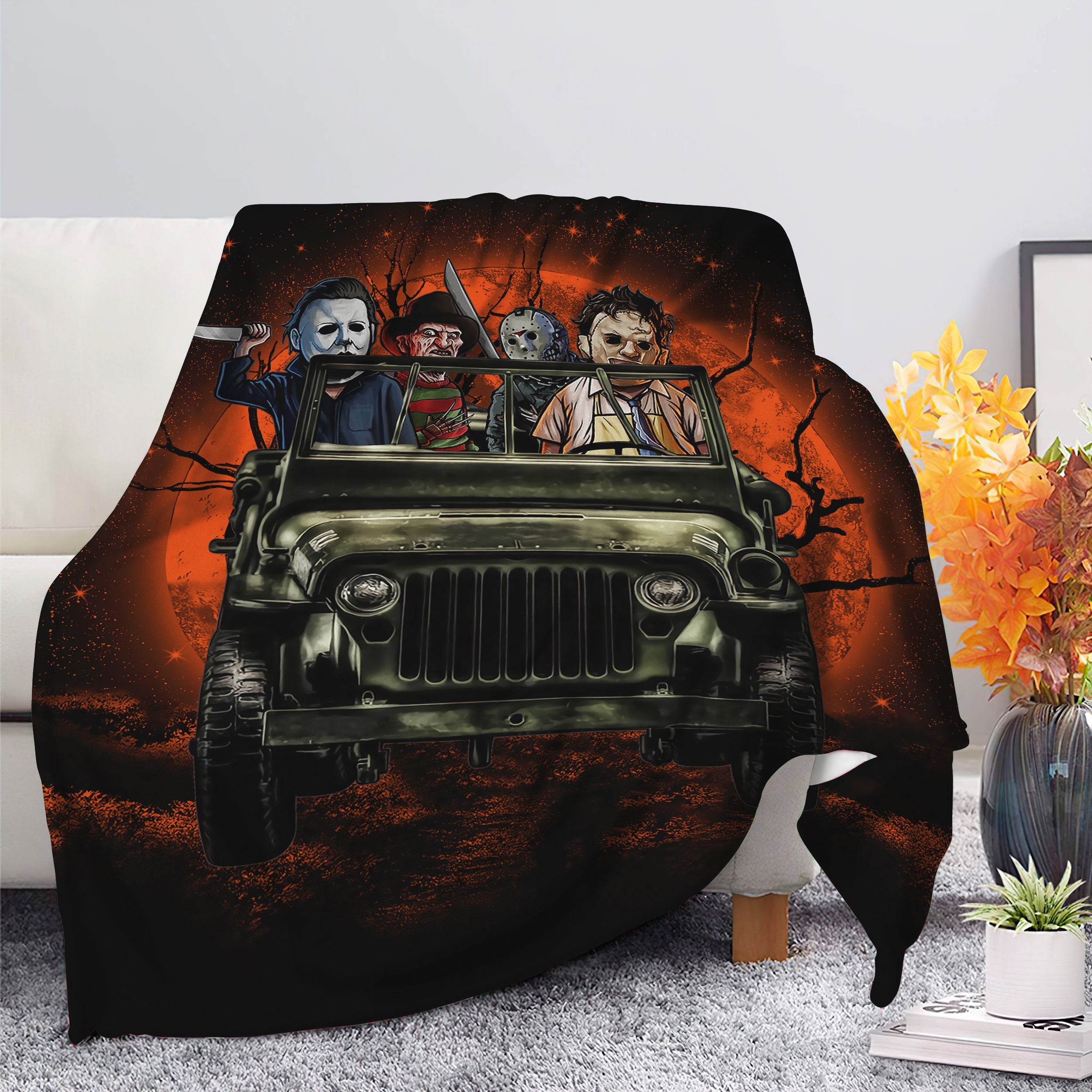 Halloween Horror Movie Ride Jeep Funny Premium Blanket Nearkii