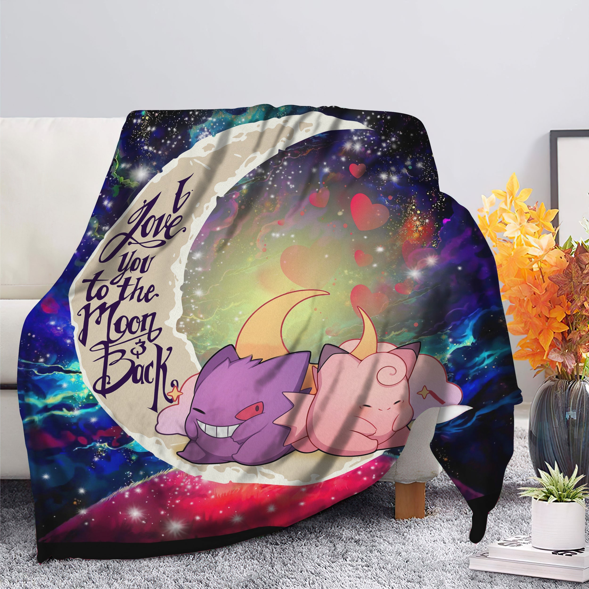 Gengar And Clefable Cute Pokemon Love You To The Moon Galaxy Blanket Nearkii