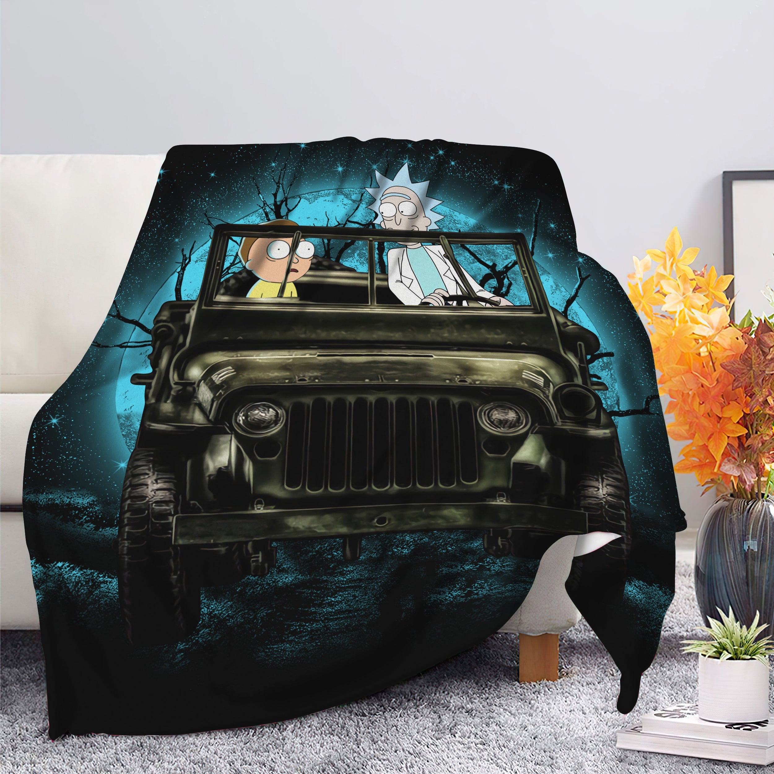 Rick And Morty Moonlight Halloween Jeep Funny Premium Blanket Nearkii