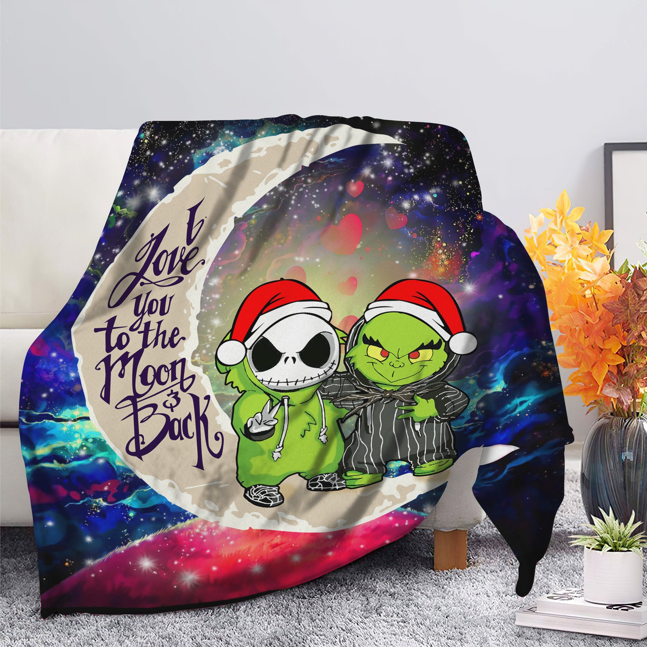 Grinch And Jack Nightmare Before Christmas Love You To The Moon Galaxy Blanket Nearkii