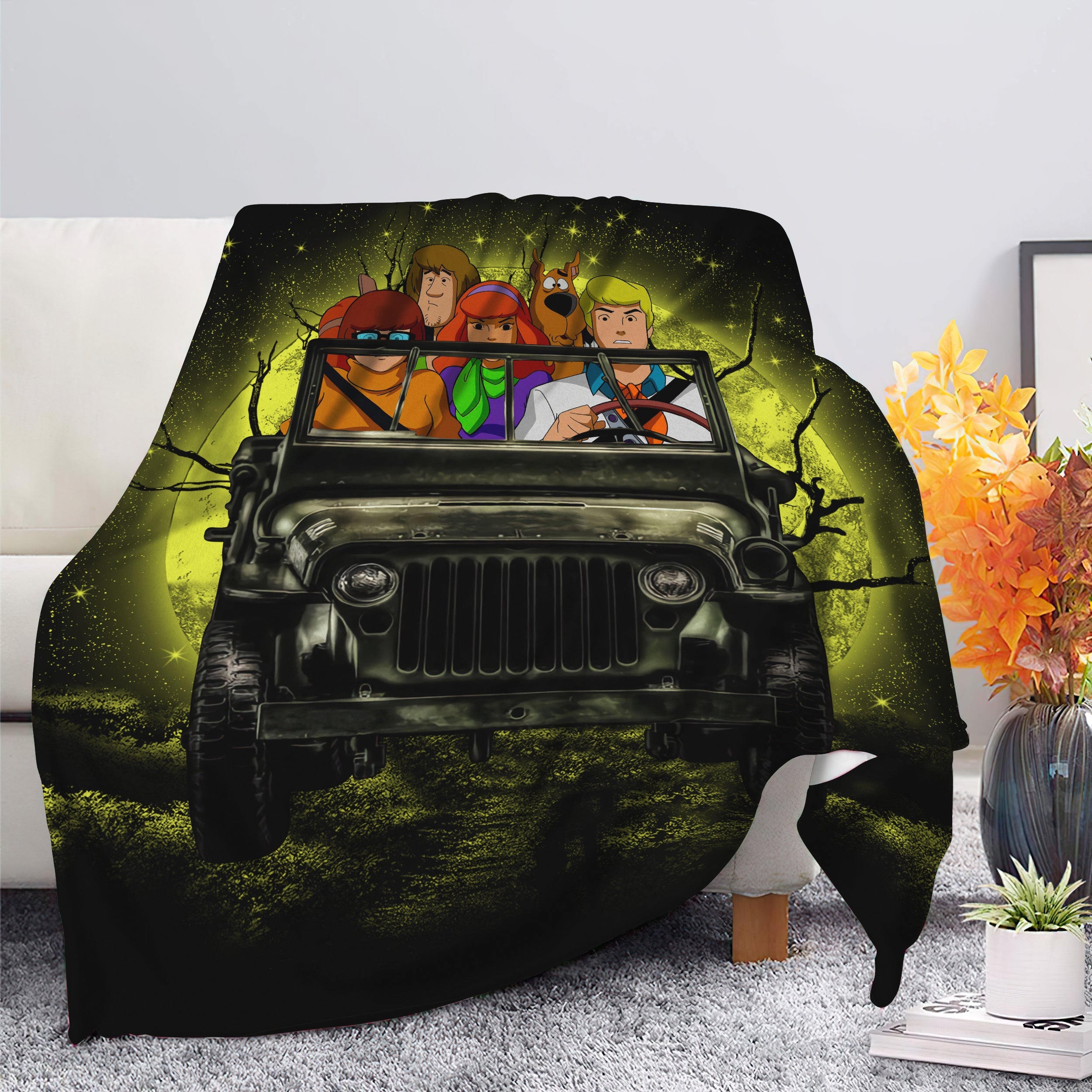 Scooby Doo Funny Drive Jeep Moonlight Halloween Premium Blanket Nearkii