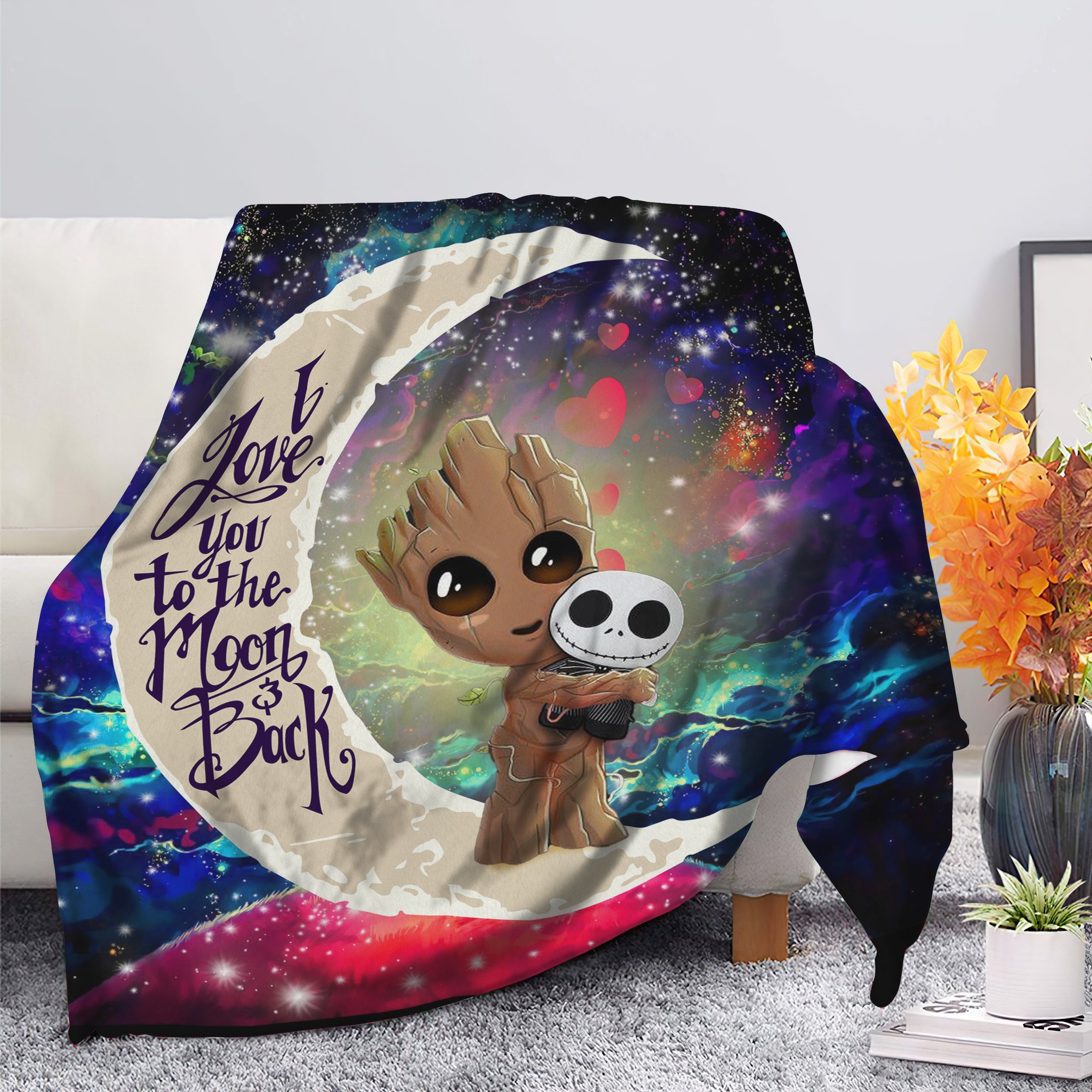 Groot Hold Jack Skelington Love You To The Moon Galaxy Blanket Nearkii