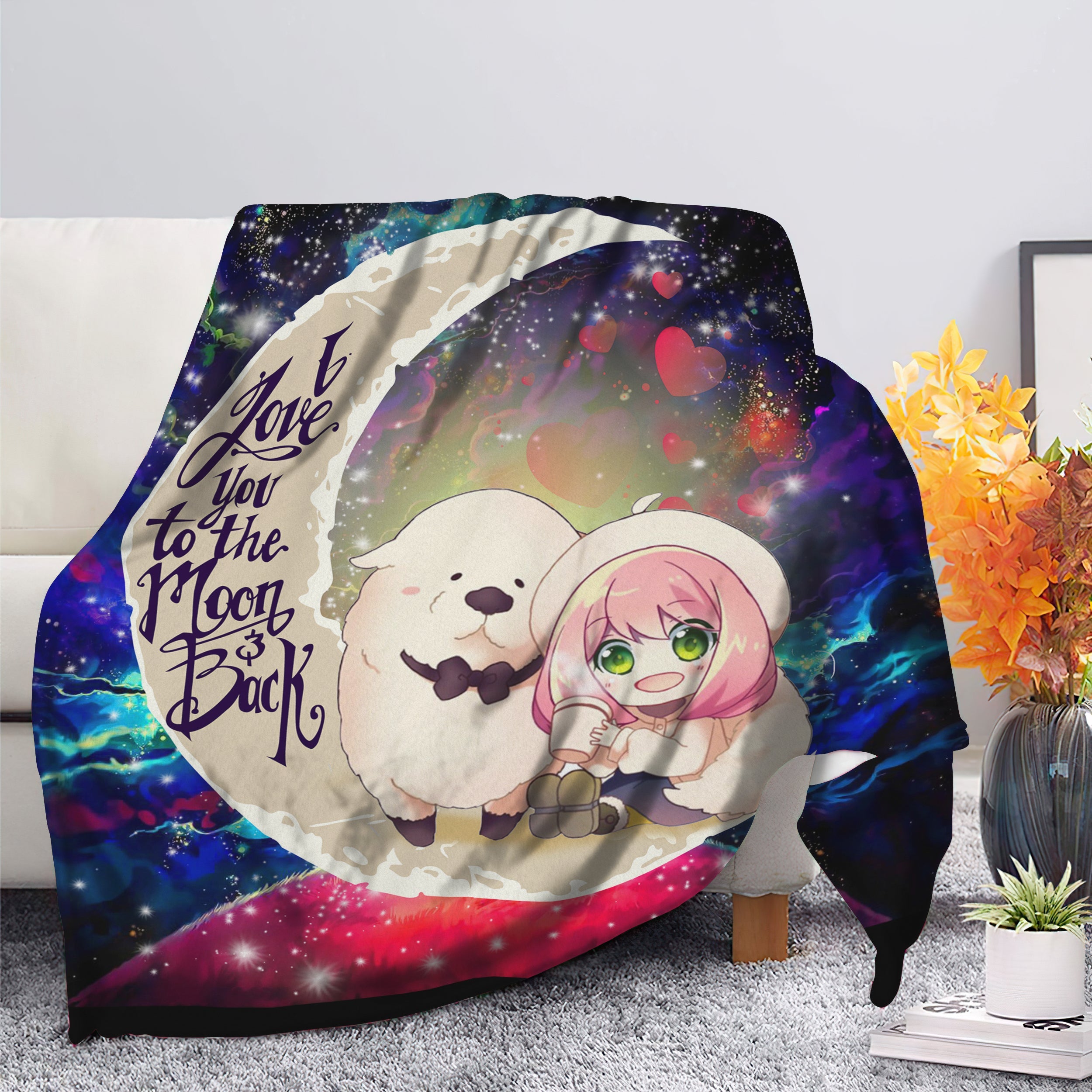 Anya Spy X Family Dog Love You To The Moon Galaxy Premium Blanket Nearkii