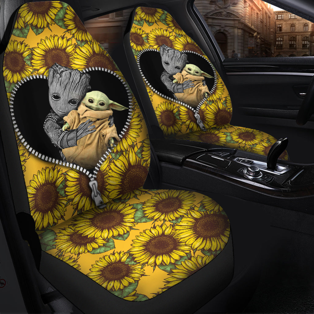 Baby Groot Baby Yoda Sunflower Zipper Premium Custom Car Seat Covers Decor Protectors Nearkii