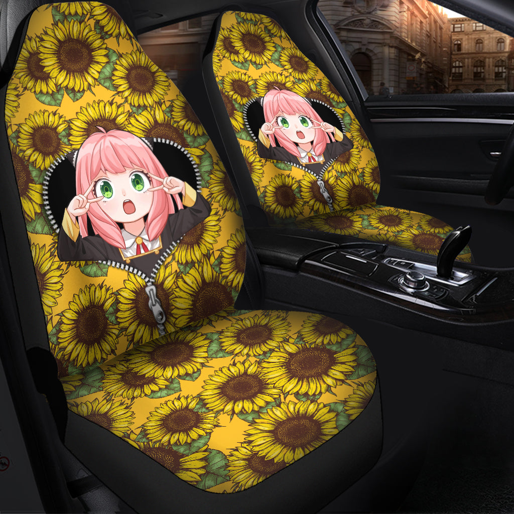 Anya Spy X Family Sunflower Zipper Premium Custom Car Seat Covers Decor Protectors Nearkii