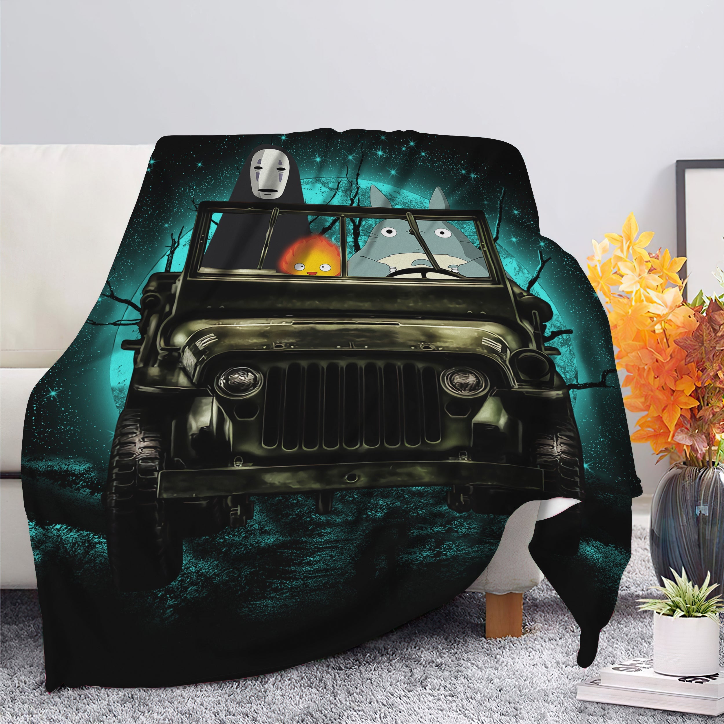 Totoro No Face Ghibli Ride Jeep Halloween Funny Anime Premium Blanket Nearkii