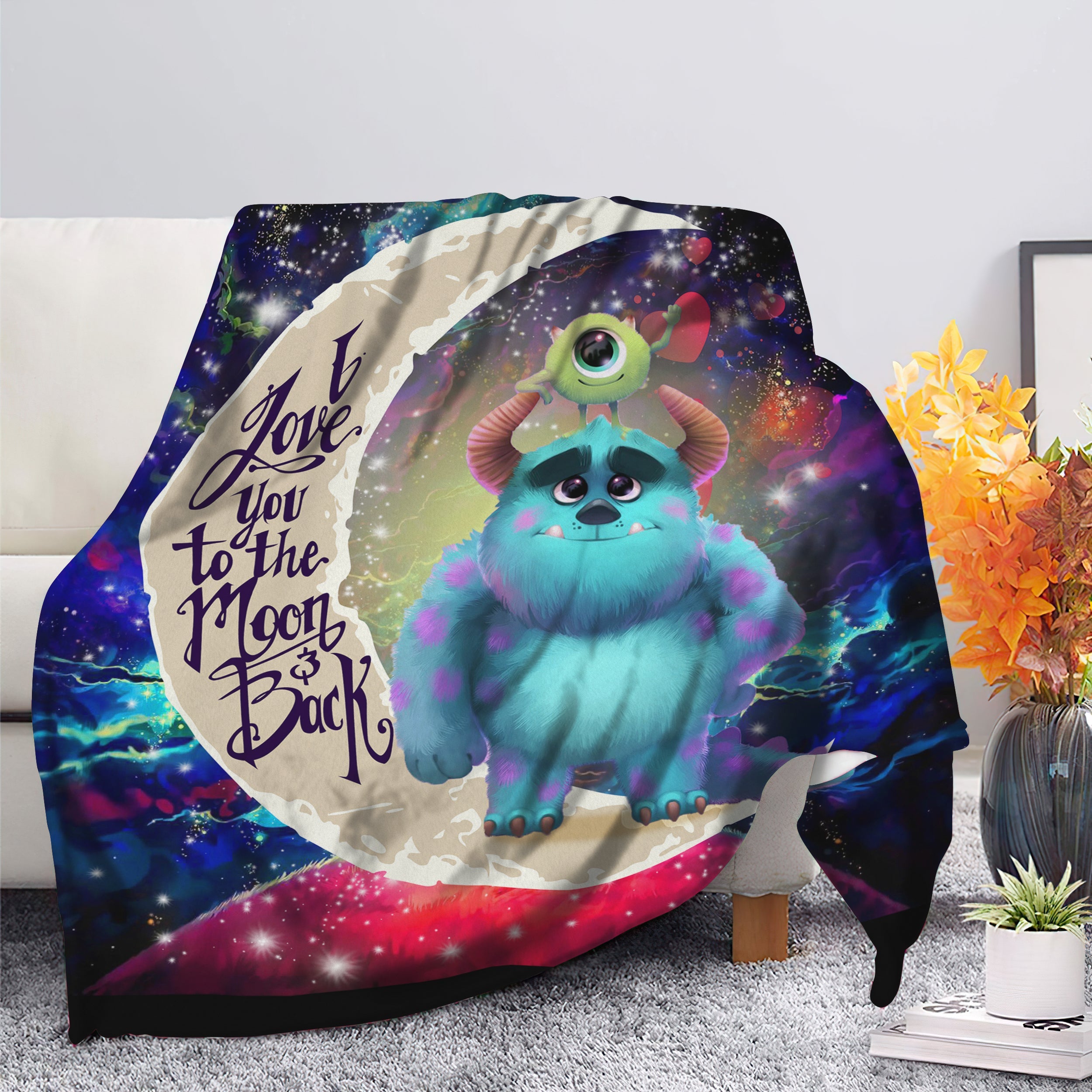 Monster Inc Sully And Mike Love You To The Moon Galaxy Blanket Nearkii