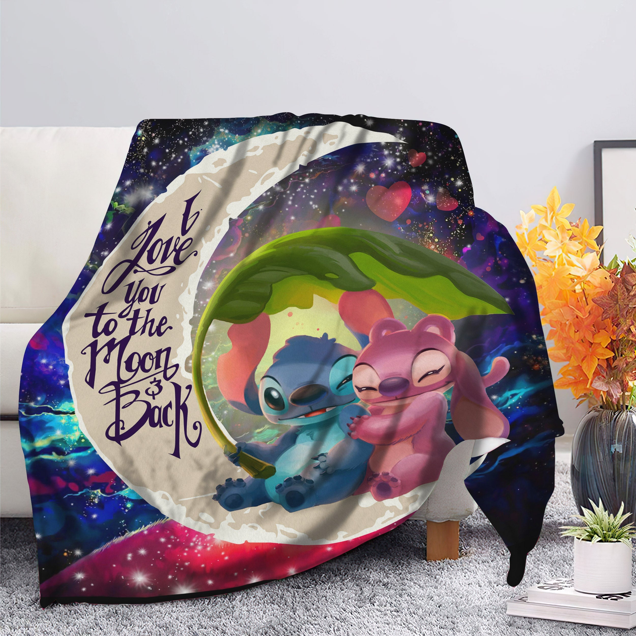 Stitch Angel Love You To The Moon Galaxy Blanket Nearkii