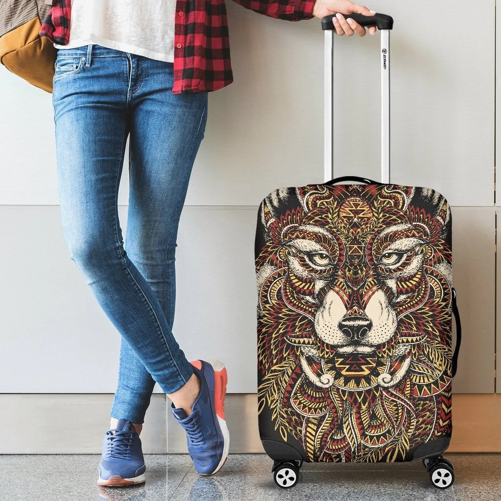 Red Wolf Tribal Luggage Cover Suitcase Protector Nearkii