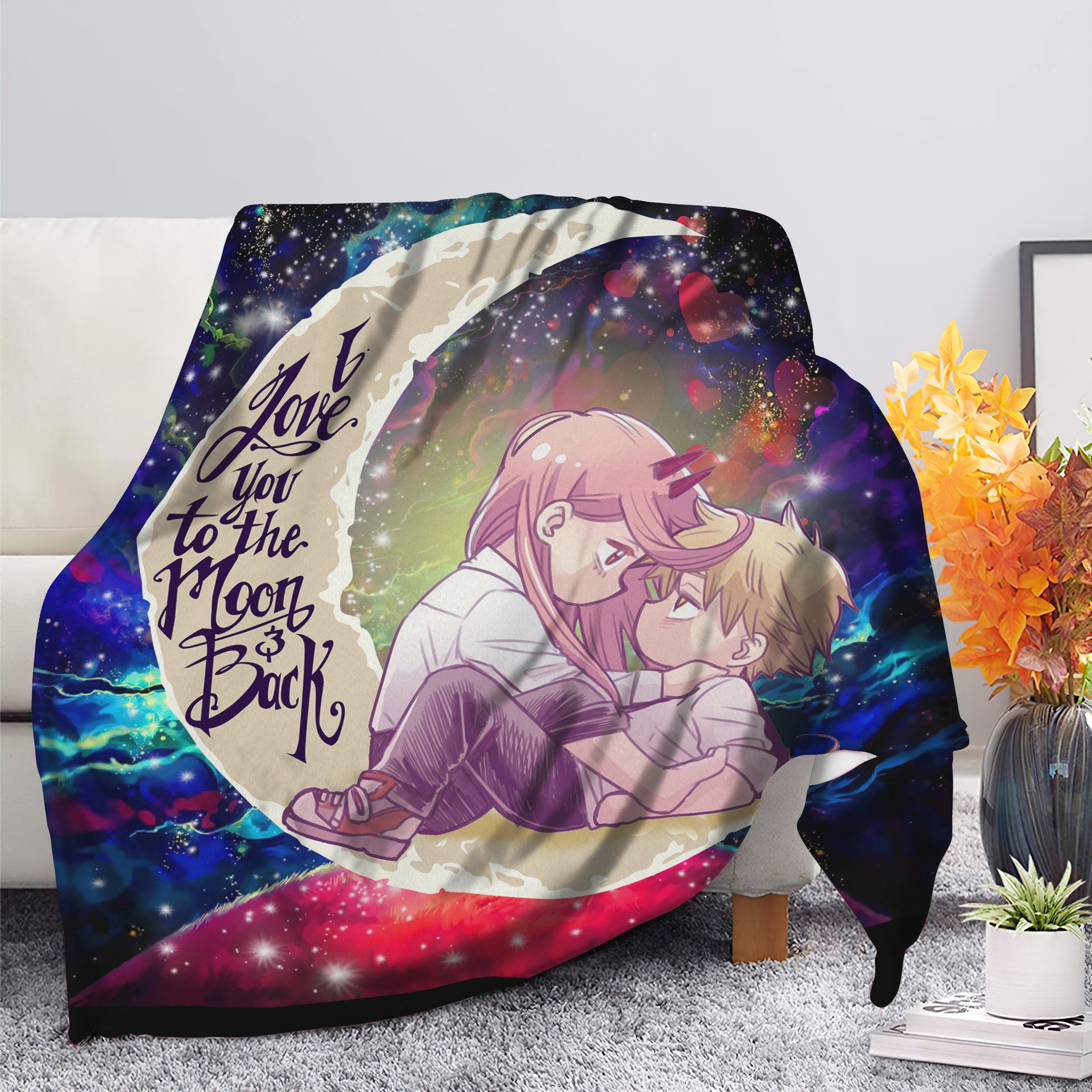 Chainsaw Man Denji X Power Love You To The Moon Galaxy Blanket Nearkii