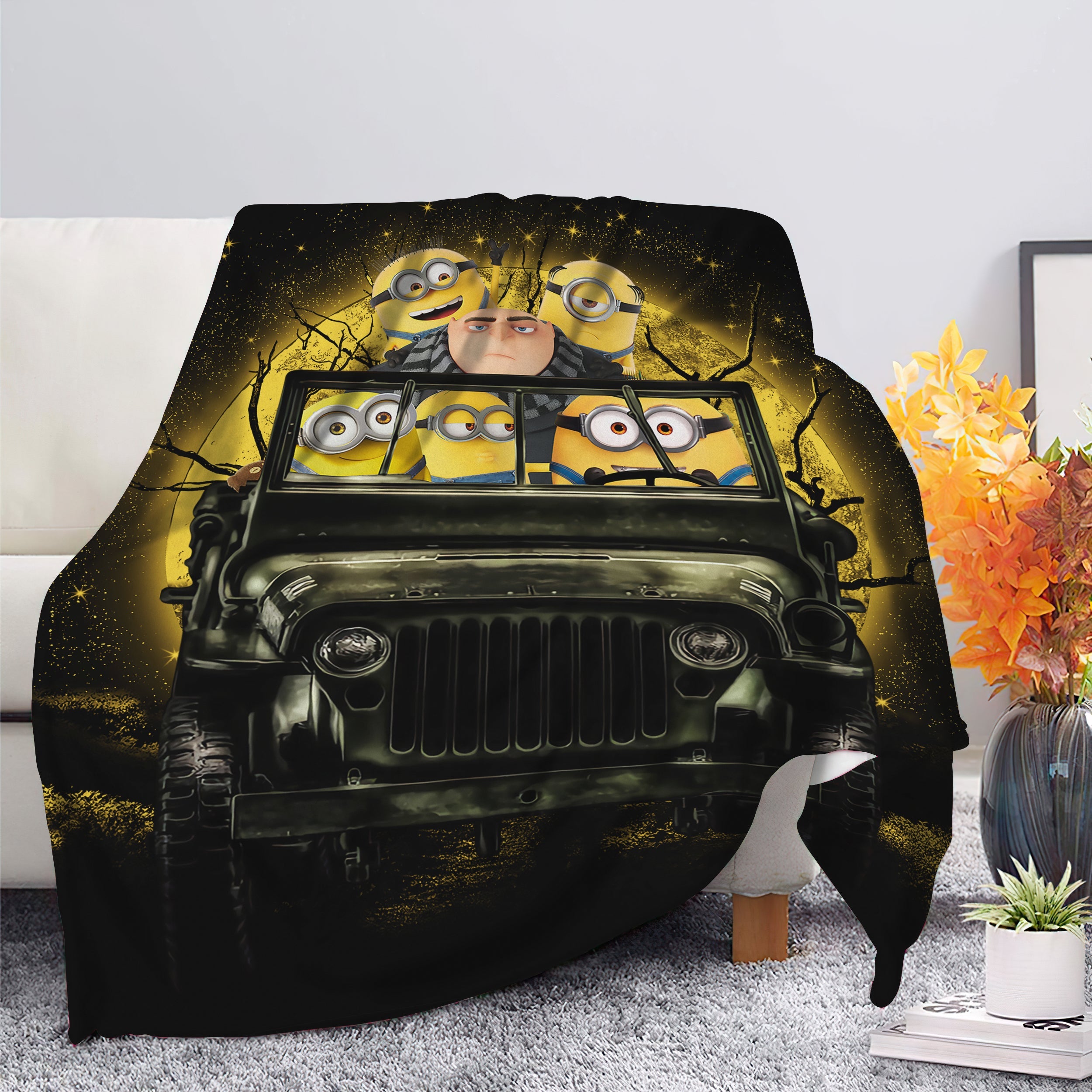 Despicable Me Gru And Minions Ride Jeep Moonlight Halloween Funny Premium Blanket Nearkii